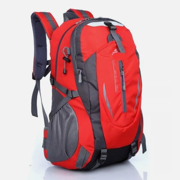 Red Red Nylon Travel Backpack Waterproof Outdoor Rucksack Men Camping Hiking Bag - Picture 1 of 7